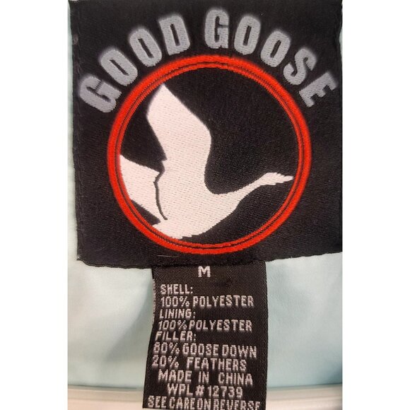 Good Goose Puffer Vest Goose Down Feather Medium Zip Pockets Brown Powder Blue - Picture 3 of 12